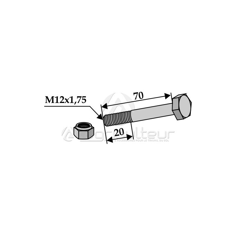 Boulon avec écrou à freinage interne - M12x1,75 - 10.9 - AG008578