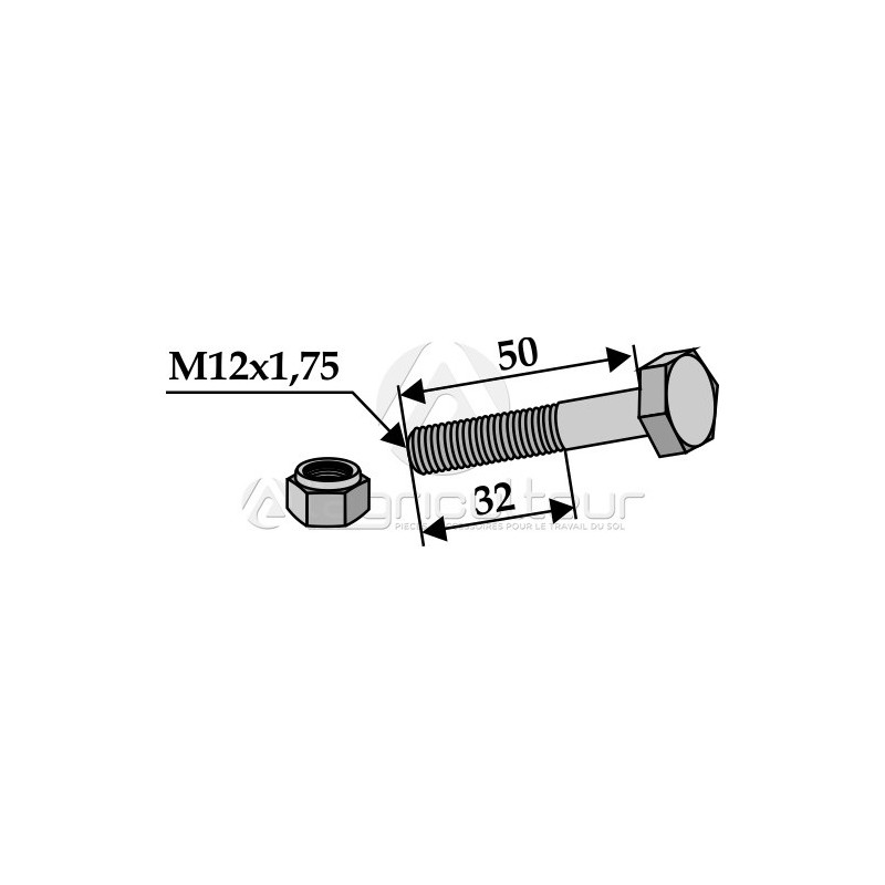 Boulon avec écrou à freinage interne - M12x1,75 - 10.9 - Ducker - 2525300