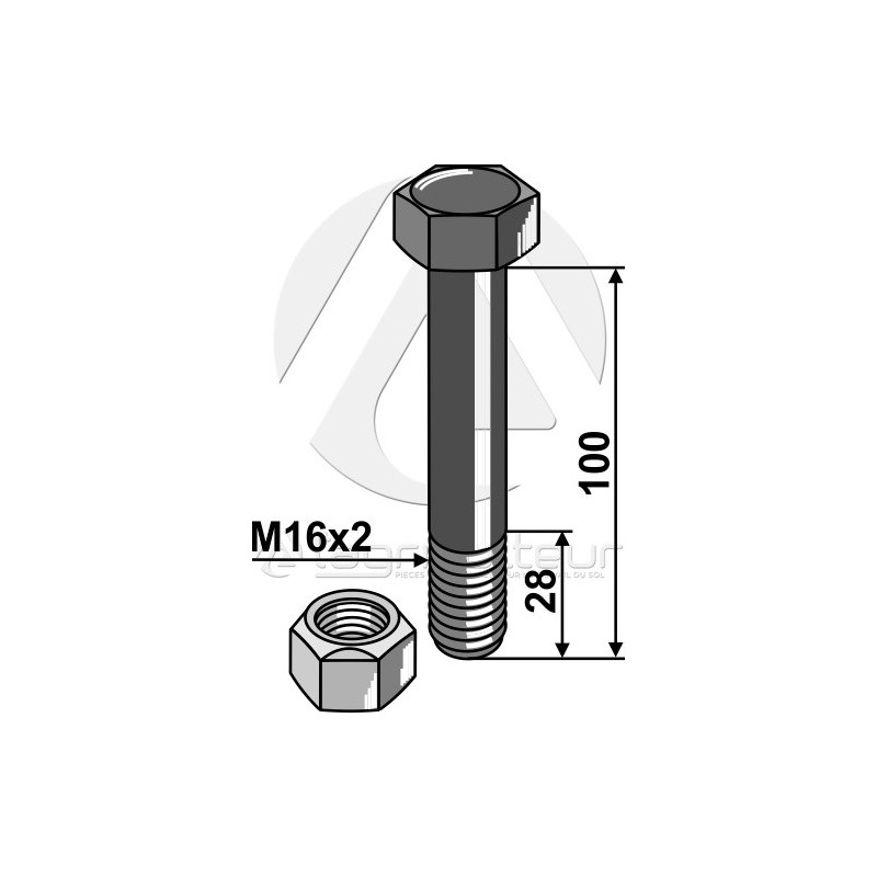 Boulon avec écrou à freinage interne - M16 x 2 - 10.9 - Muthing - Schraube: MU980408 / Mutter: MU980401 / 2404004048