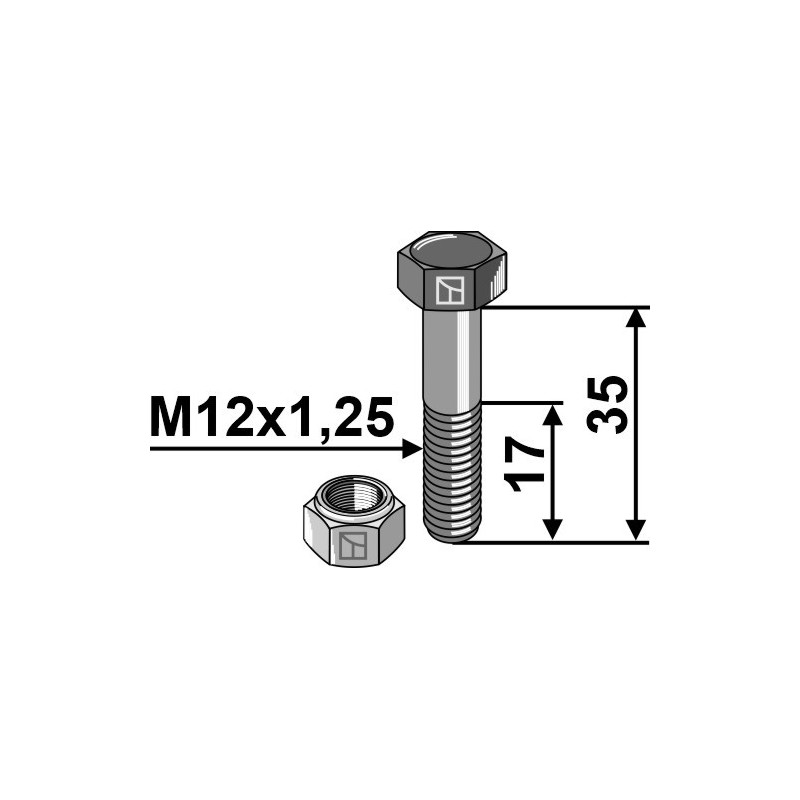 Boulon avec écrou à freinage interne - M12x1,25X35 - 12.9 - Muratori - 60000500