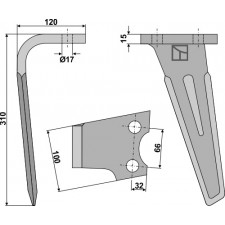 Dent pour herses rotatives, modèle gauche - AG000304