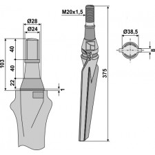 Dent pour herses rotatives, modèle gauche - Lely - 1.1632.2241.0