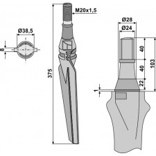 Dent pour herses rotatives, modèle droit - Lely - 1.1632.2240.0