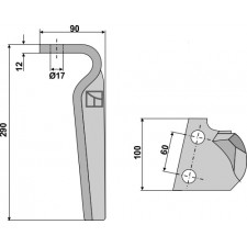 Dent pour herses rotatives, modèle gauche - Feraboli - 7U00032