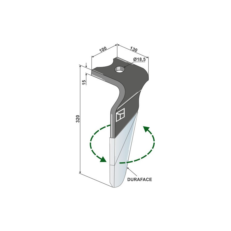 Dent pour herses rotatives (DURAFACE) - modèle gauche - Kverneland - MA46010151