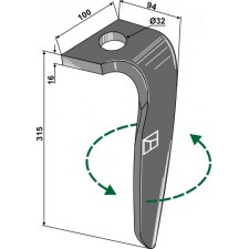 Dent pour herses rotatives, modèle gauche - Rabe - 8437.77.02